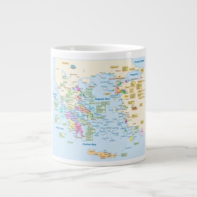 Tasse Géante Carte d'ère homérique Grèce avec les étiquettes (Devant)
