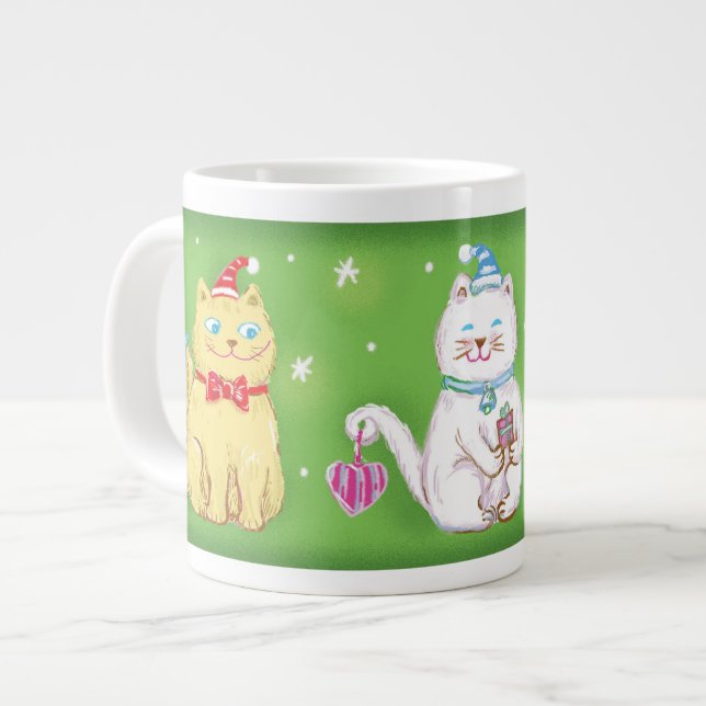 Tasse Géante Cartoon mignonne Meowy Chats de Noël en chapeaux d (Devant gauche)