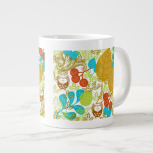 Tasse Géante Chouettes rétro Fruit Feuille en Turquoise Vert Br