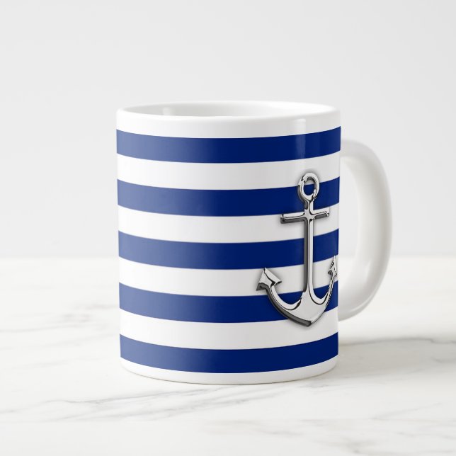 Tasse Géante Chrome Anchor on Navy Stripes (Devant droit)