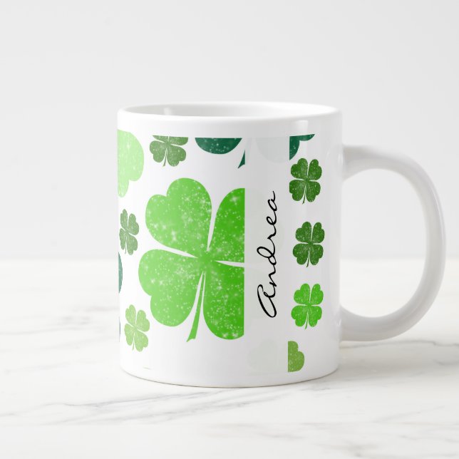 Tasse Géante Clovers verts, Saint Patrick's Day, Votre nom (Droite)