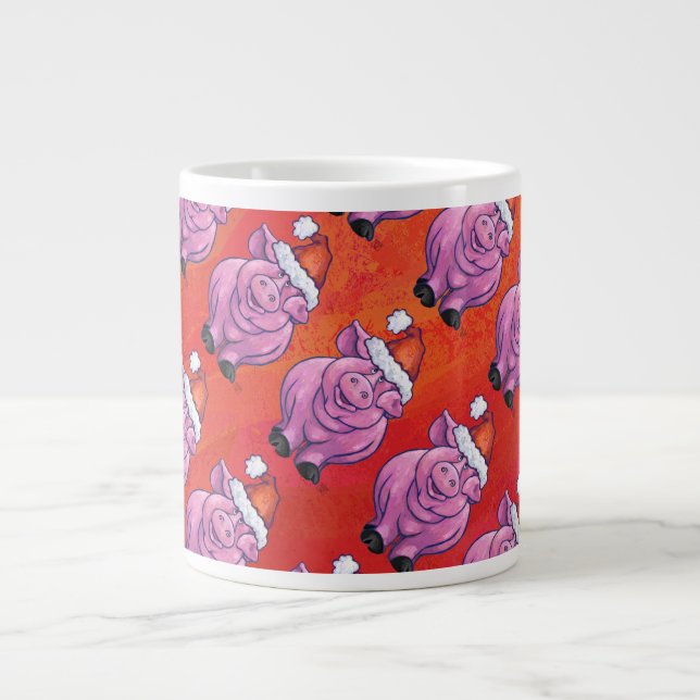 Tasse Géante Cochon mignon à Santa Hat sur rouge (Devant)