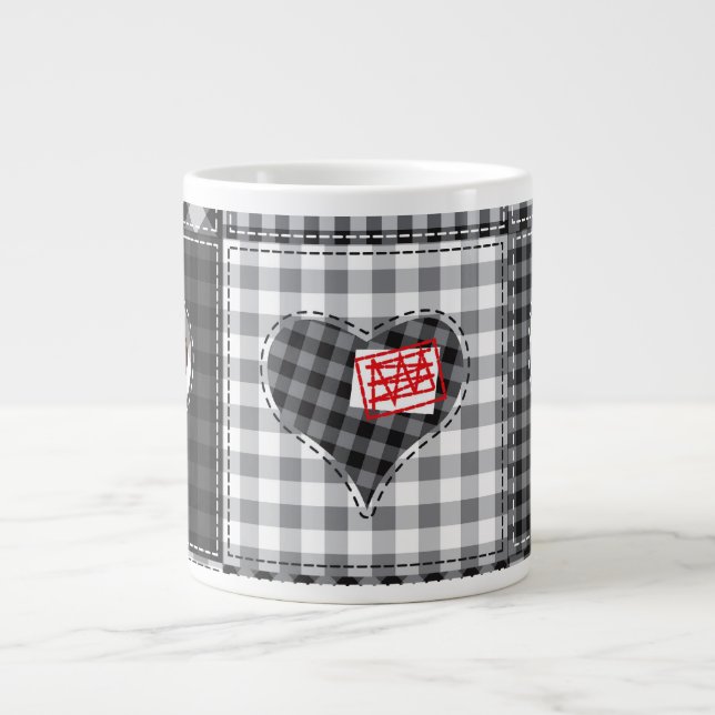 Tasse Géante Coeur Quilt Patchwork Café Mug (Devant)