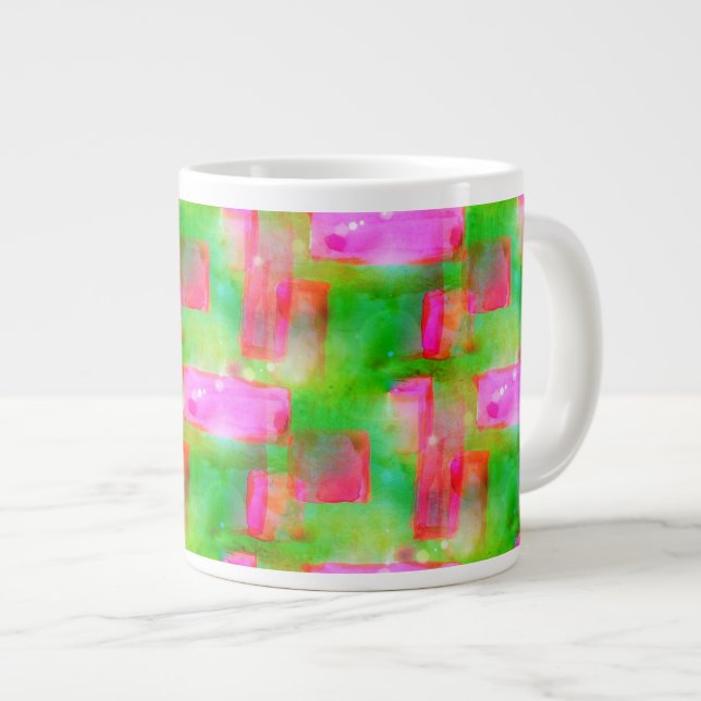 Tasse Géante Couleur abstraite peinte en jaune, rose (Devant droit)