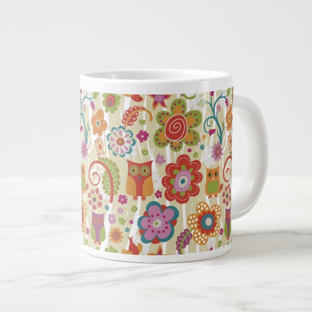 Tasse Géante Couleur florale et hibou (Devant droit)