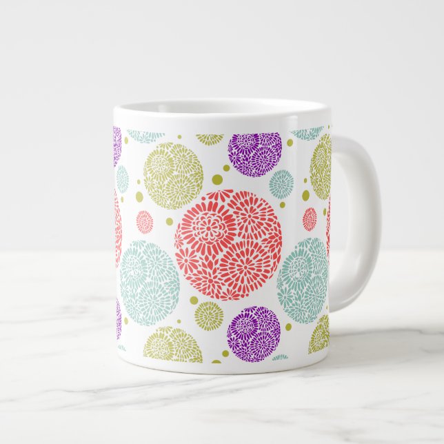 Tasse Géante Couleur joyeux stylisé Retro Floral modèle (Devant droit)