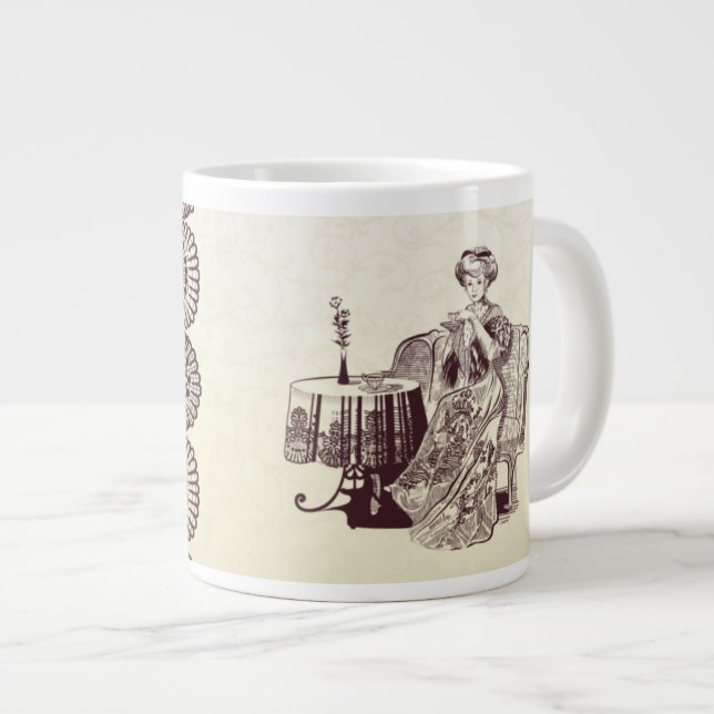 Tasse Géante dame boit du thé (Devant droit)