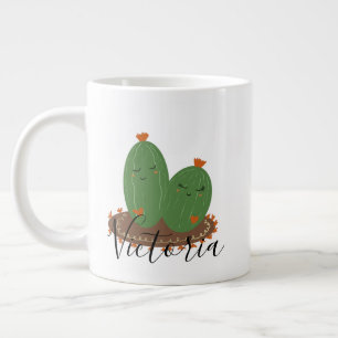 Tasse géante de café avec un doodle qui étreint un