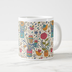 Tasse Géante Dessin floral de dessin avec oiseaux 2