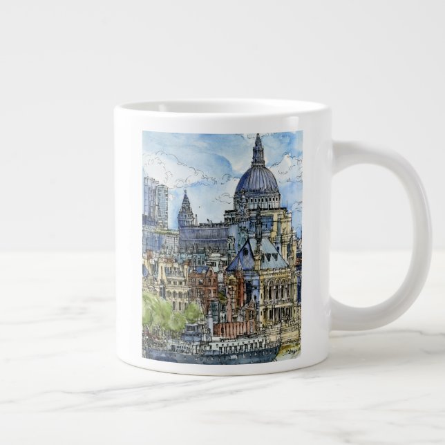 Tasse Géante Destinations | Watercolor River Thames Waterfront (Droite)