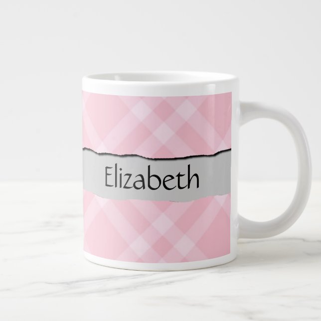 Tasse Géante En vichy rose, En vichy Motif, Votre Nom (Droite)