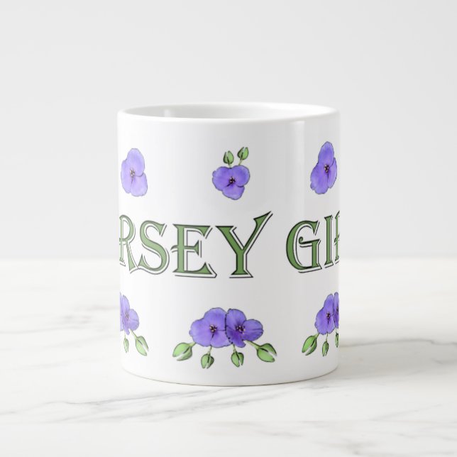 Tasse Géante "Fille du Jersey" avec les violettes pourpres (Devant)