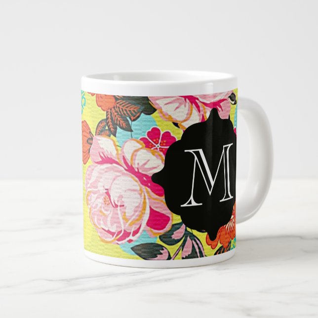Tasse Géante Fille Floral Paisley Monogramme Mug géant (Devant droit)