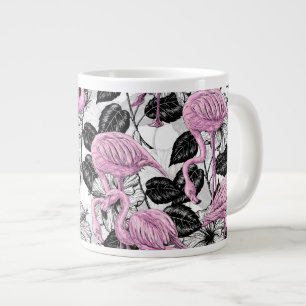 Tasse Géante Flamants roses et fleurs d'hibiscus