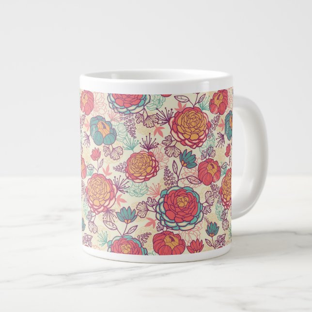 Tasse Géante Fleurs de pivoine et motif feuille (Devant droit)