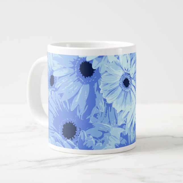 Tasse Géante Fleurs Gerbera, Fleurs Bleues, Motif De Fleurs (Devant gauche)