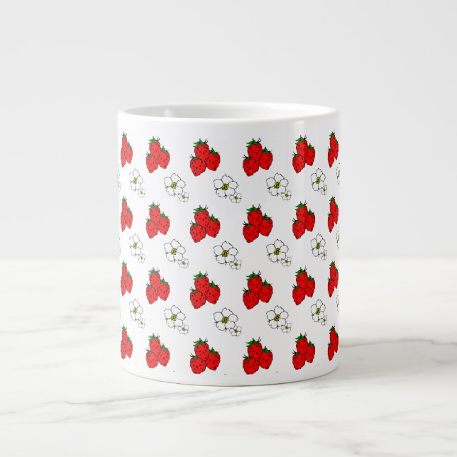 Tasse Géante Fraise et Fleurs rétro Motif Jumbo Mug (Devant)