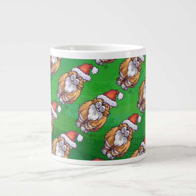 Tasse Géante Ginger Chat Noël Sur Vert (Devant)
