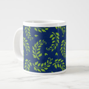 Tasse Géante Grand mug à feuilles / frondes vertes sur fond ble