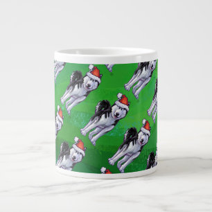 Tasse Géante Husky festif à Santa Hat sur Vert