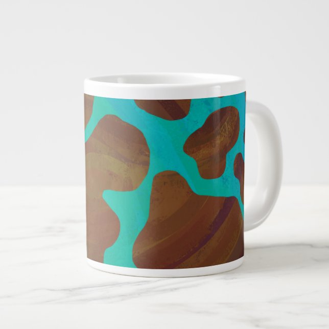 Tasse Géante Impression Brown et Turquoise de vache (Devant droit)