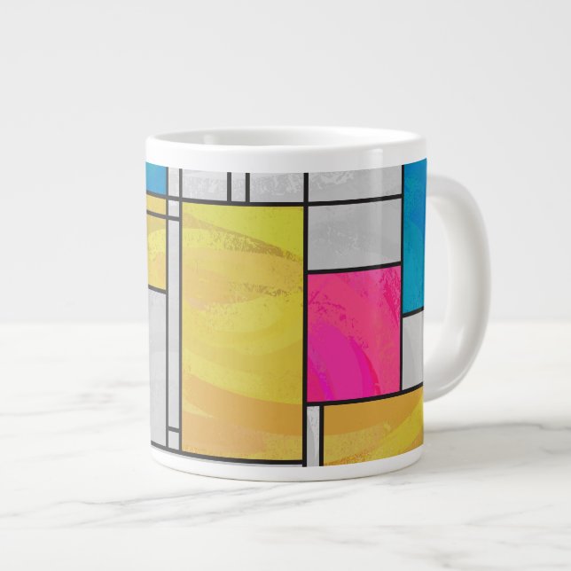 Tasse Géante Impression Mondrial jaune rose (Devant droit)