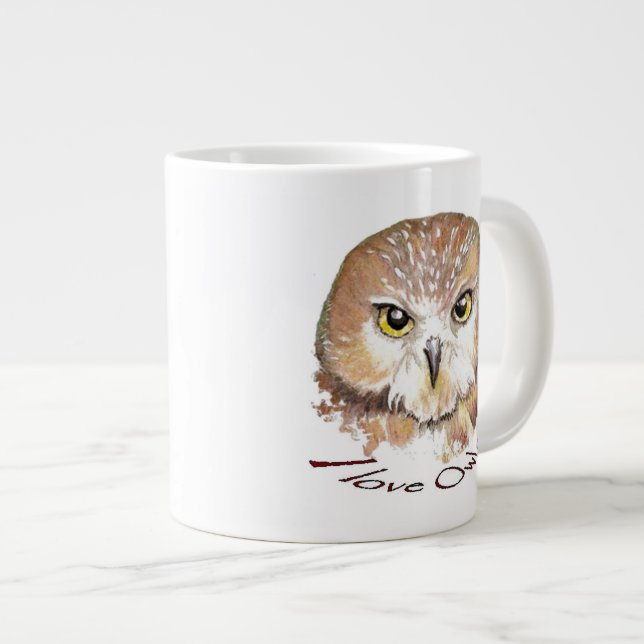 Tasse Géante J'aime Chouettes, Aquarelle Vache Oiseau, Animal (Devant droit)
