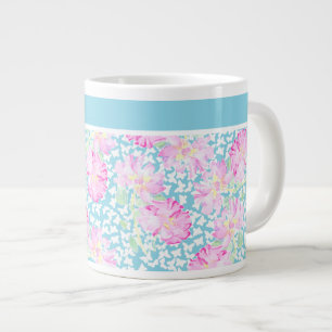 Tasse Géante Jolie Mug Jumbo, Roses Rose, Papillons Blancs