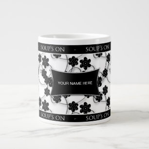TASSE GÉANTE JUMBO SOUP MUG - DESIGN FLORAL NOIR & BLANC