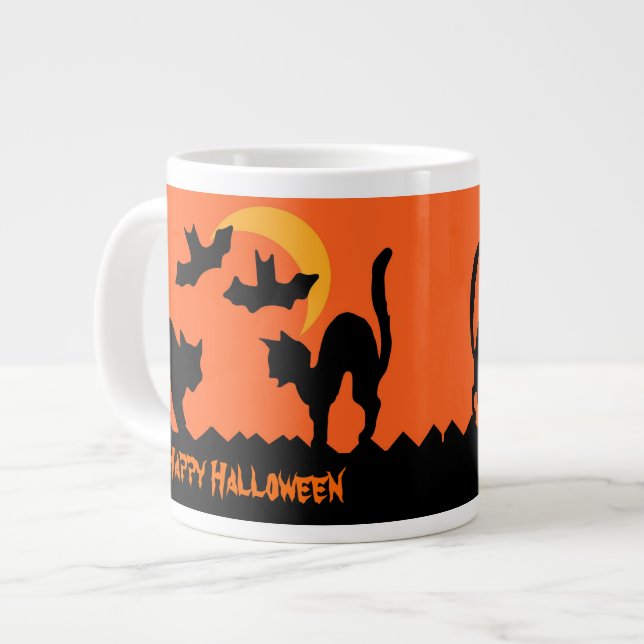 Tasse Géante Le combat de chats d'Halloween noir (Devant gauche)