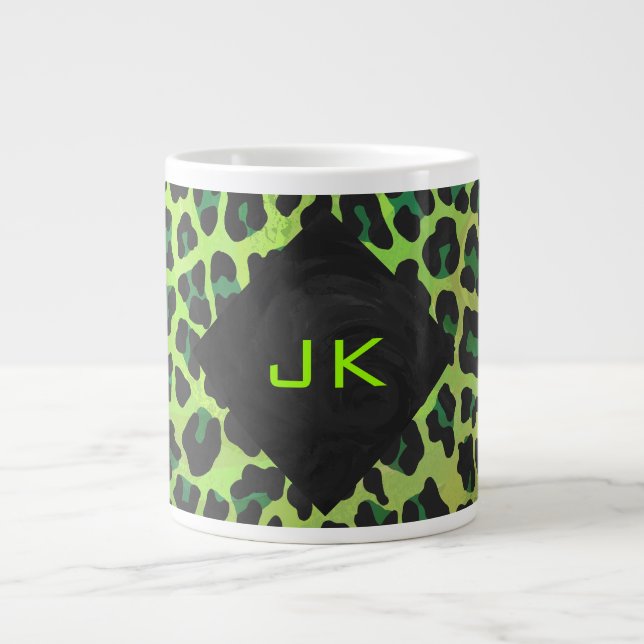 Tasse Géante Léopard noir et vert avec Monogramme (Devant)