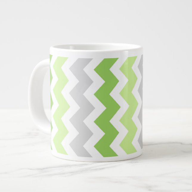 Tasse Géante Lime Grey Chevrons Jumbo Coffee Mug (Devant gauche)