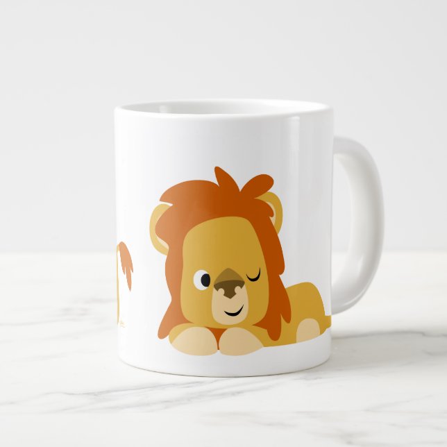Tasse Géante Lion caricature mignon Awake (Devant droit)