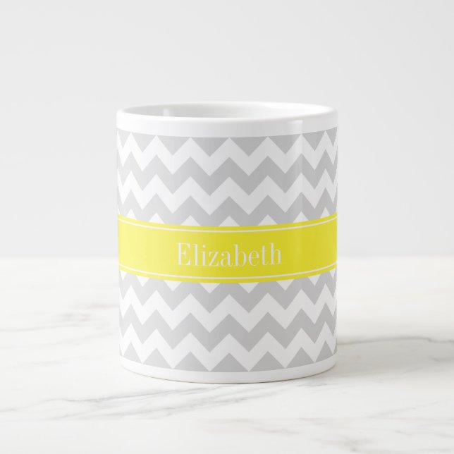 Tasse Géante Lt Gray Wht Chevron Yellow Monogram (Devant)