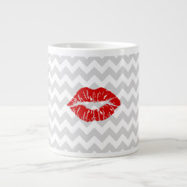 Tasse Géante Lt Grey Blanc Chevron, Rouge Lipstick Kiss