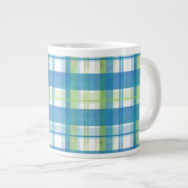 Tasse Géante Madras Plaid Green et Blue (Devant droit)