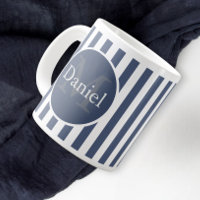 Masculine Bleu rayé Personnalisé Monogramme