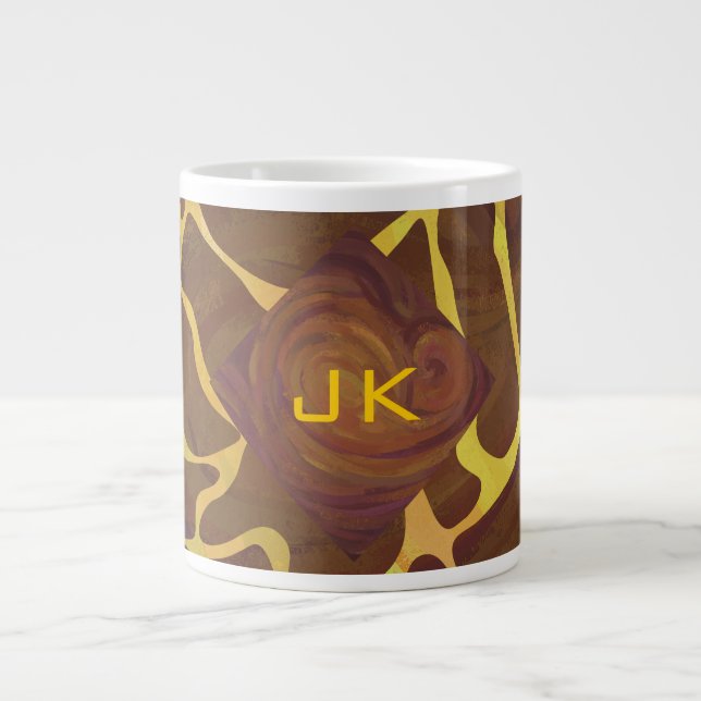 Tasse Géante Monogramme Giraffe Brown, Impression Jaune (Devant)