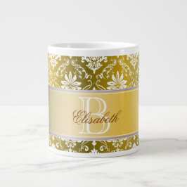 Tasse Géante Monogramme Jaune d'or et Damas de blanc