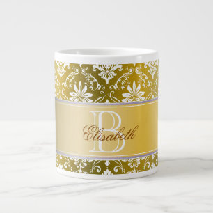 Tasse Géante Monogramme Jaune d'or et Damas de blanc