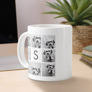 Tasse Géante Monogramme personnalisé du collage photo noir et 