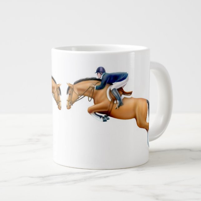 Tasse Géante Montrez la Mug équestre du Cheval de saut (Devant droit)