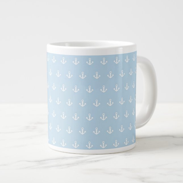 Tasse Géante Motif avec les ancres blanches sur le bleu (Devant droit)