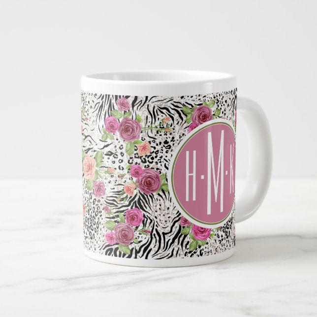 Tasse Géante Motif avec Posters de animaux| Monogramme (Devant droit)