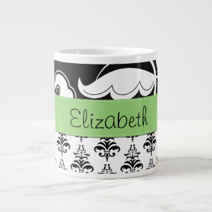 Tasse Géante Motif Damas, Damas noir et blanc, Votre nom