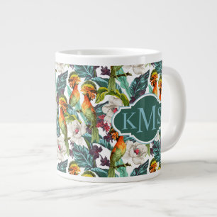 Tasse Géante Motif De Fleur Exotique Et Oiseau Monogramme