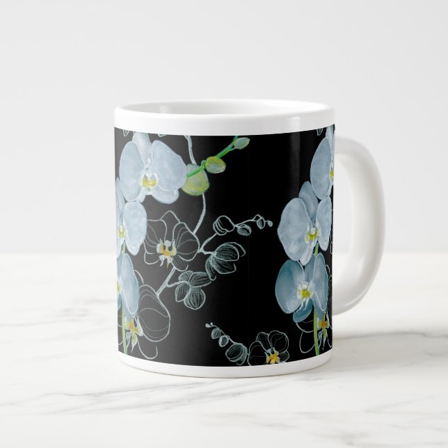 Tasse Géante Motif d'orchidées blanches d'aquarelle (Devant droit)