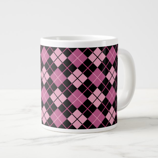 Tasse Géante Motif Jacquard en noir et rose (Devant droit)