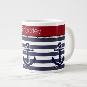 Tasse Géante Motif personnalisé d'ancres nautiques à rayures