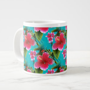 Tasse Géante Motif rose Turquoise Hawaiian Hibiscus Fleurs